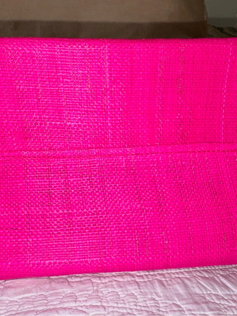 Lilly Pulitzer for Target Hot Pink Straw Tote with Brown Handles & Green Scarf - Picture 5 of 7